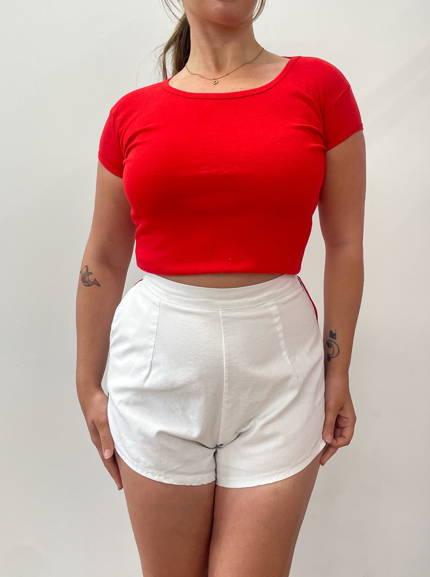 1950s Vintage White Cotton Striped Pinup Shorts by Perry Sportswear