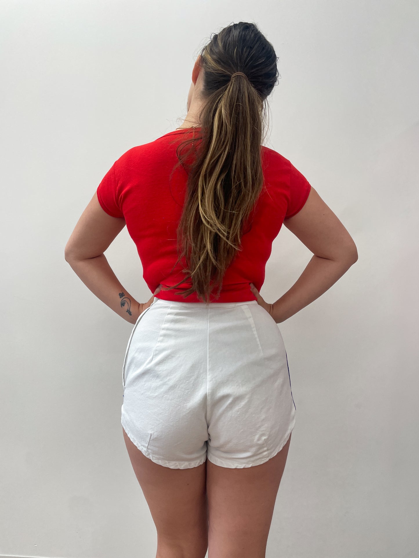1950s Vintage White Cotton Striped Pinup Shorts by Perry Sportswear