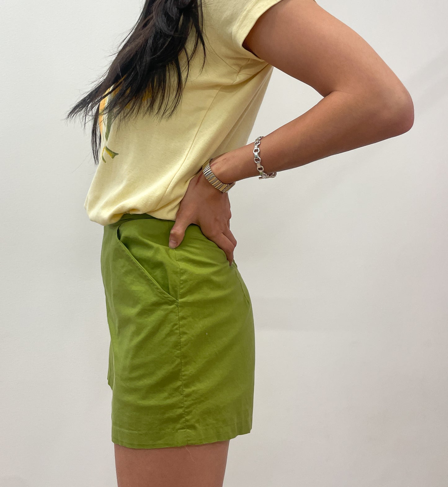 1960s Vintage Avocado High Waisted Back Zip Shorts