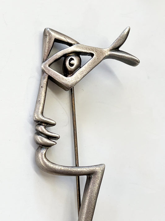 1990s Vintage Jean Cocteau El Perfil (The Profile) Abstract Face Fish Brooch
