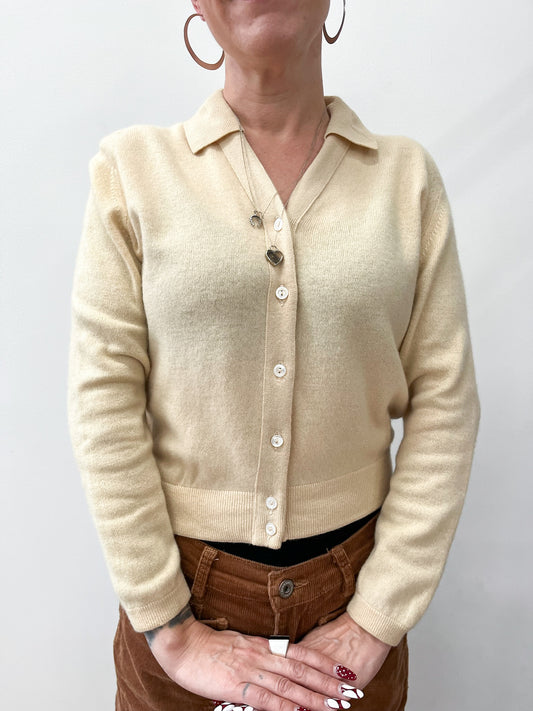 1950s Vintage Cream Cashmere Cardigan Made in Scotland for Abercrombie & Fitch
