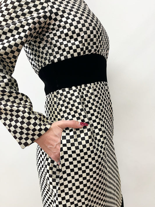 1960s Vintage Elinor Simmons for Malcolm Starr Black and White Ribbon Checkerboard Dress - RARE!