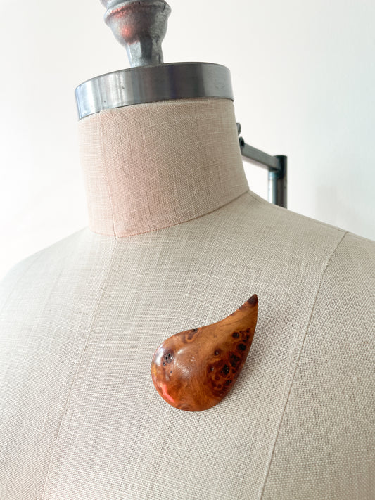 1950s Vintage Burlwood Teardrop Brooch Pin
