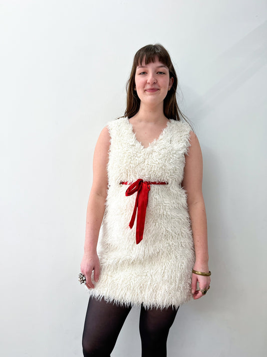 1960's Vintage White Fuzzy Snowball Mod Mini Dress