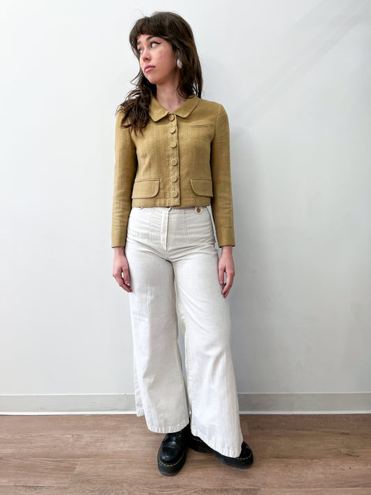 2000s Y2K Designer Chloé Made in France Crop Linen & Silk Blazer 2007 Spring