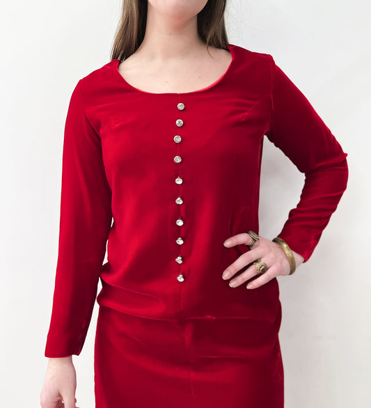 1960s Vintage Red Velvet Shift with Rhinestones