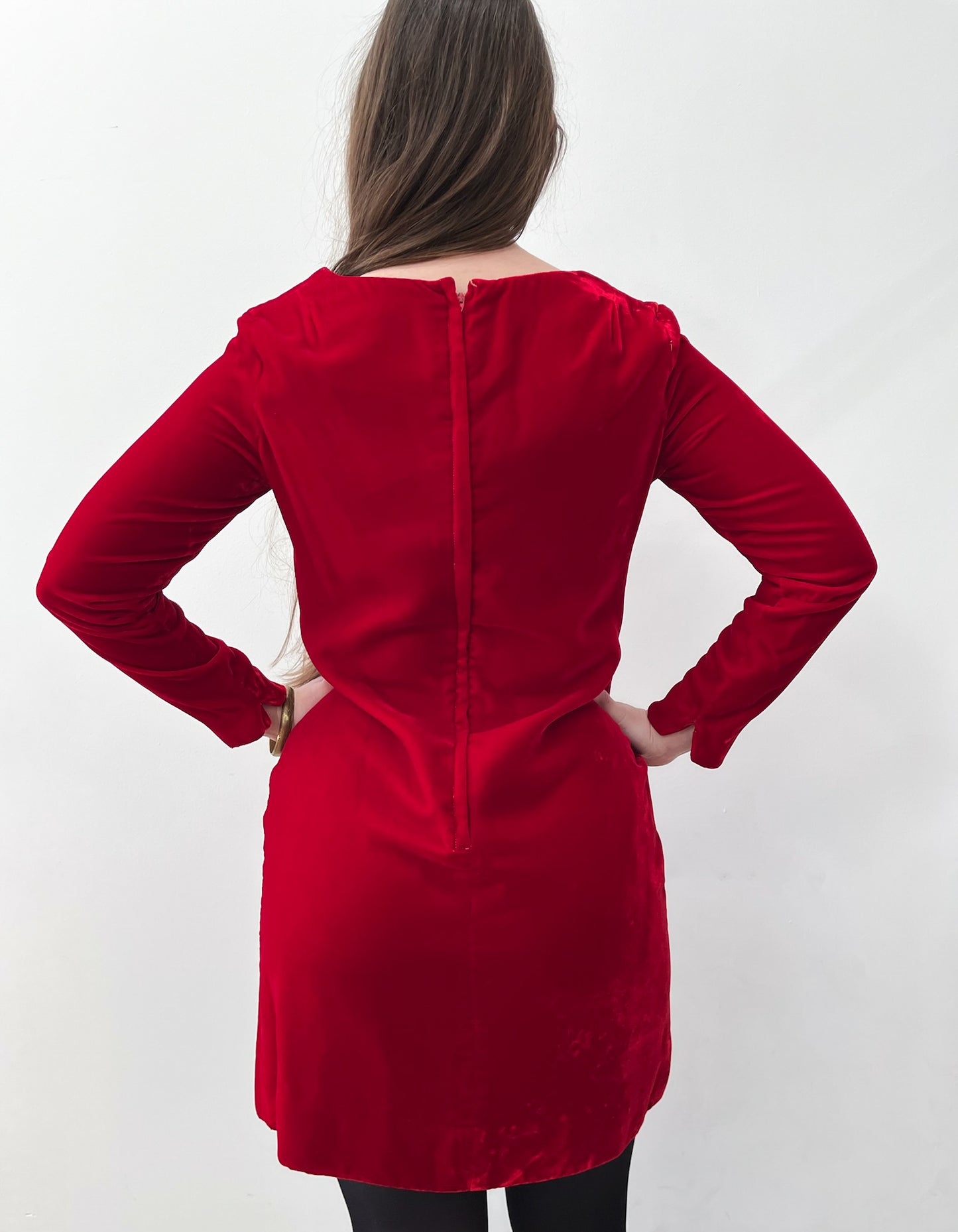 1960s Vintage Red Velvet Shift with Rhinestones