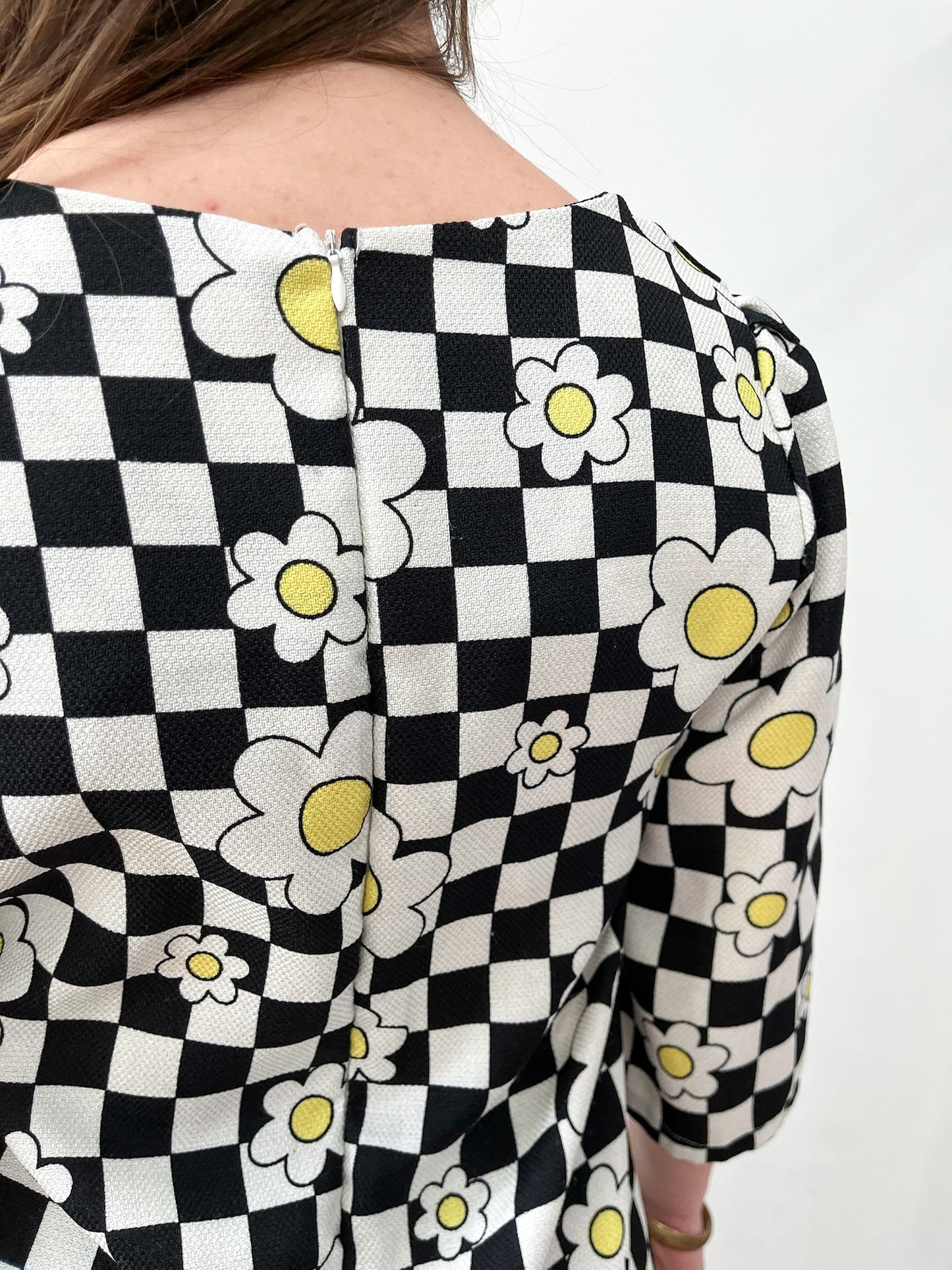 1990s does the 1960s Checkerboard Daisy Mod Ska Mini Dress
