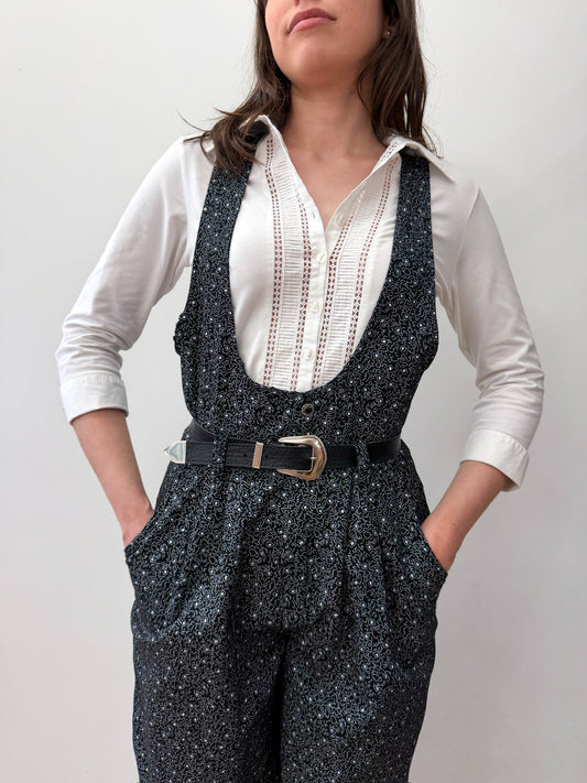 1990s Vintage Abstract Print Cotton Pinafore Jumper with Matching Belt