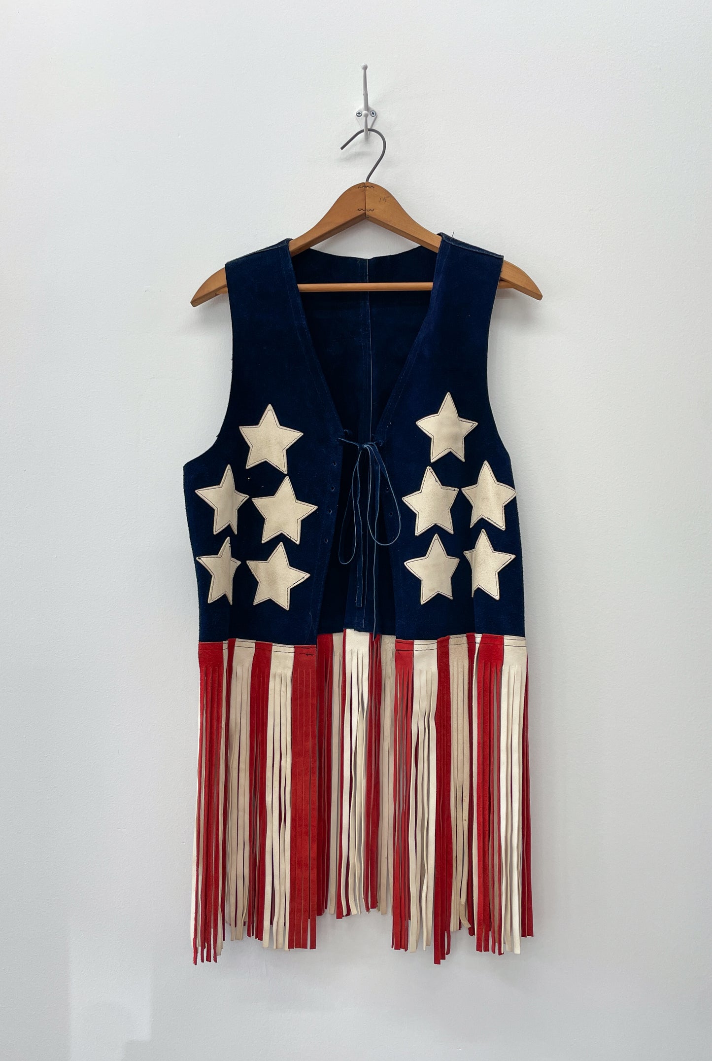 1960s 1970s Vintage Stars and Stripes Suede Fringe Vest RARE
