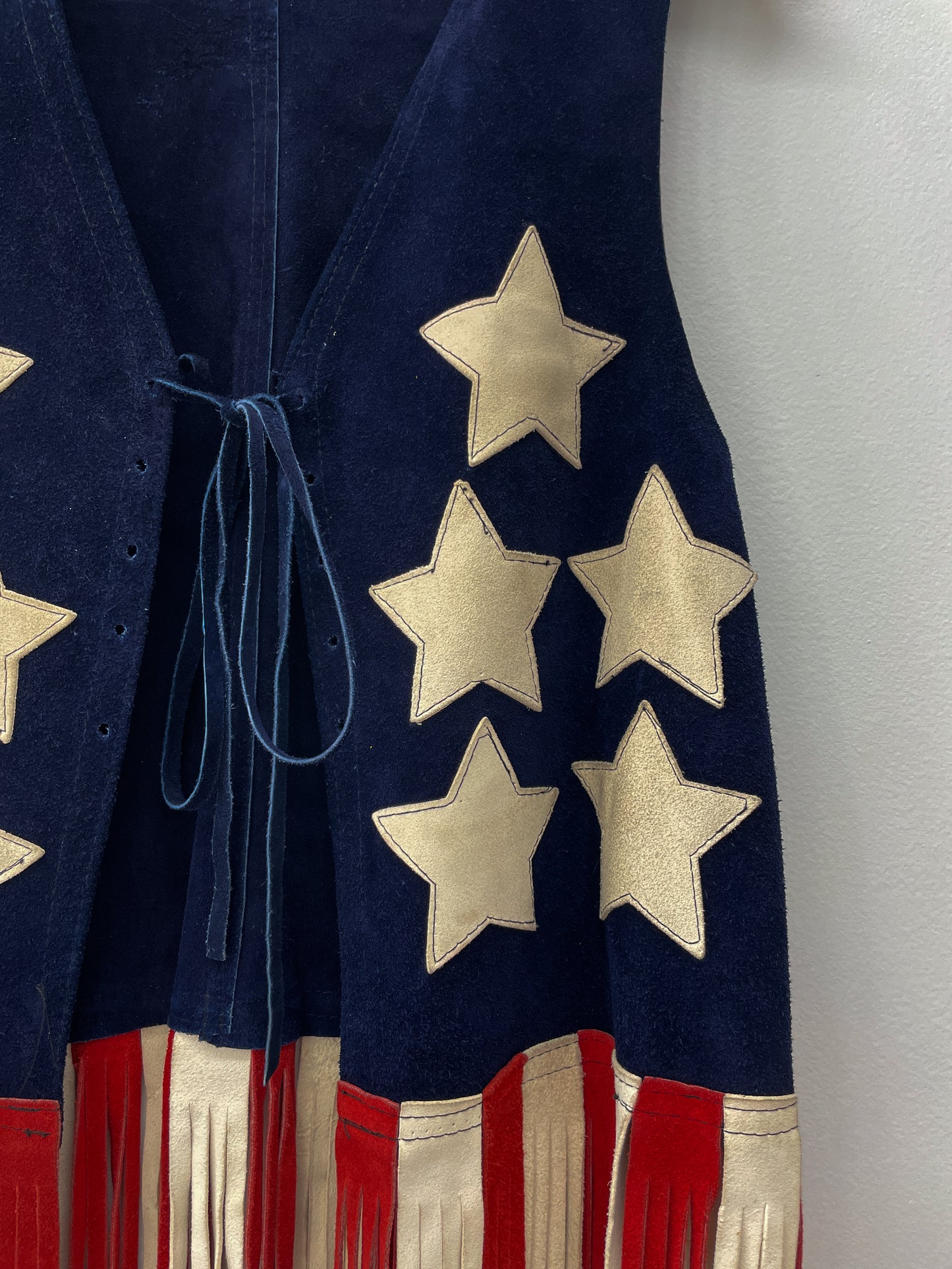 1960s 1970s Vintage Stars and Stripes Suede Fringe Vest RARE