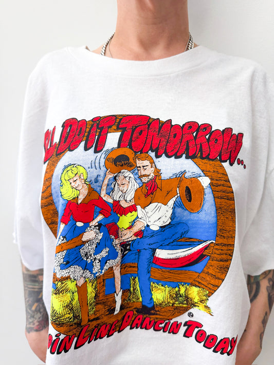 1990s Vintage Line Dancin' Procrastination Crop Top Tee