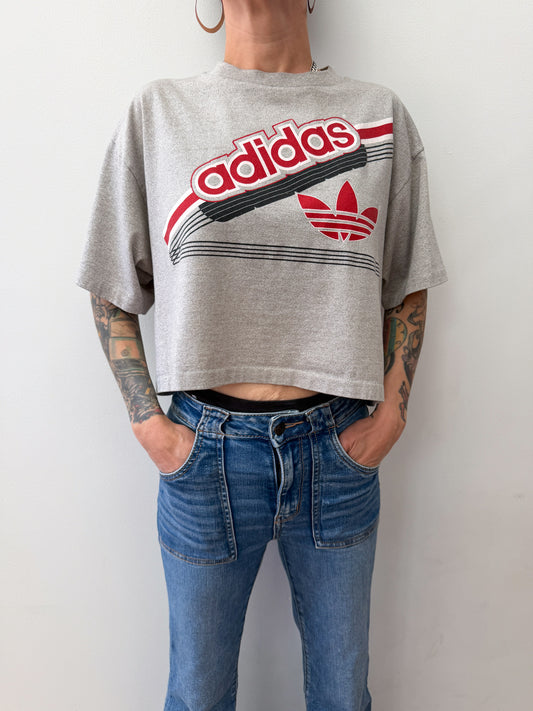 1980s Vintage ADIDAS Heather Grey Crop Top Tee