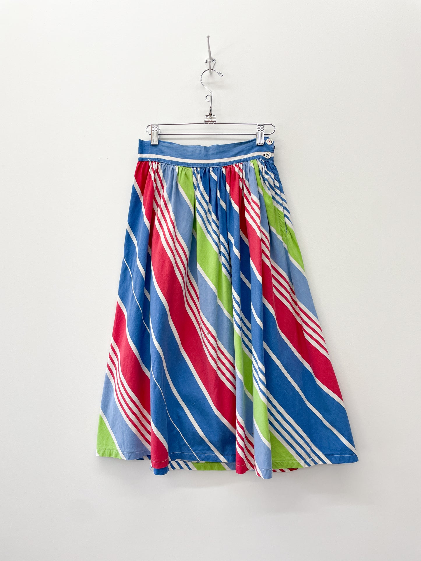 1950s Vintage Handmade Cotton Striped Midi Summer Skirt
