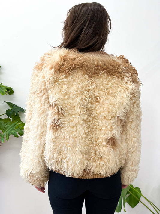 1970s Vintage Curly Mongolian Lamb Short Jacket by Jacobson's
