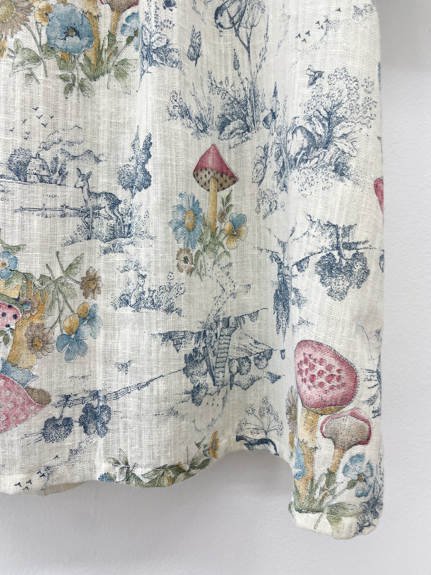 1970s Vintage Mushroom Print Denim Collared Blouse
