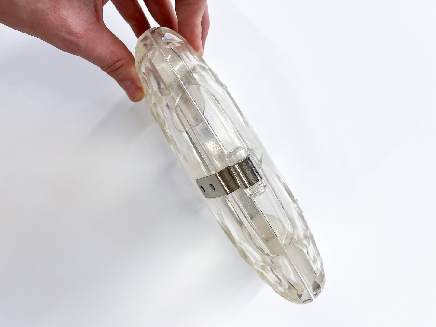 1950s Vintage Clear Lucite Carved Berries with Rhinestones Holiday Clamshell Clutch