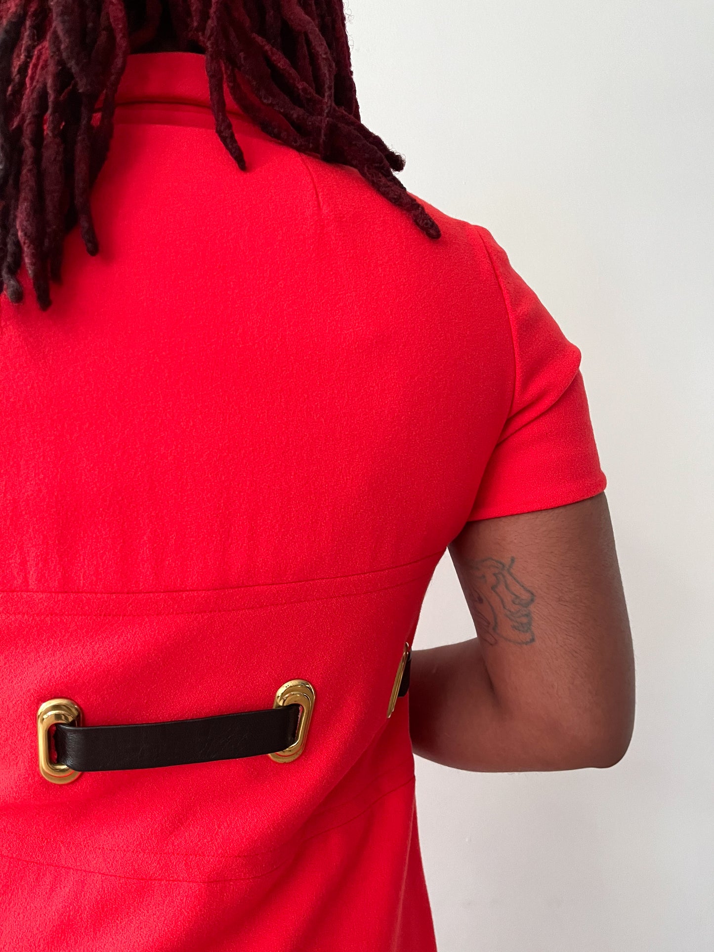 1960s Vintage Bright Tomato Red Dress with Loop-Through Belt Design