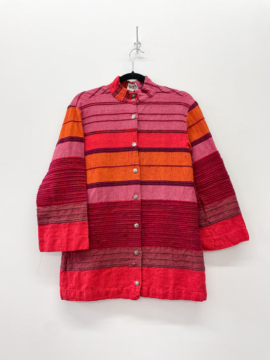 1970s Vintage Sunset Colors Woven Cotton Light Tunic Top Jacket
