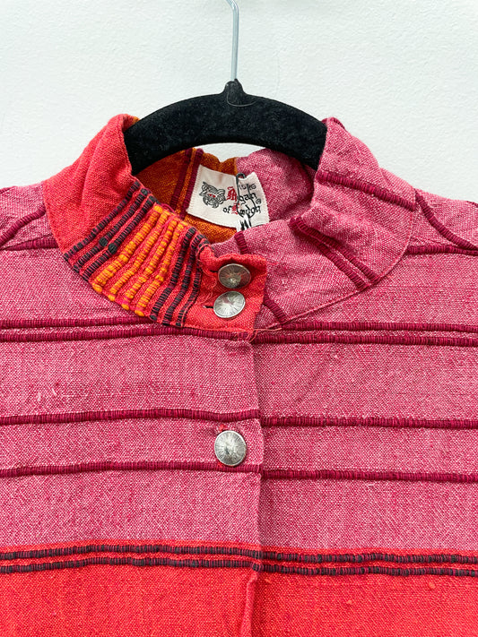 1970s Vintage Sunset Colors Woven Cotton Light Tunic Top Jacket