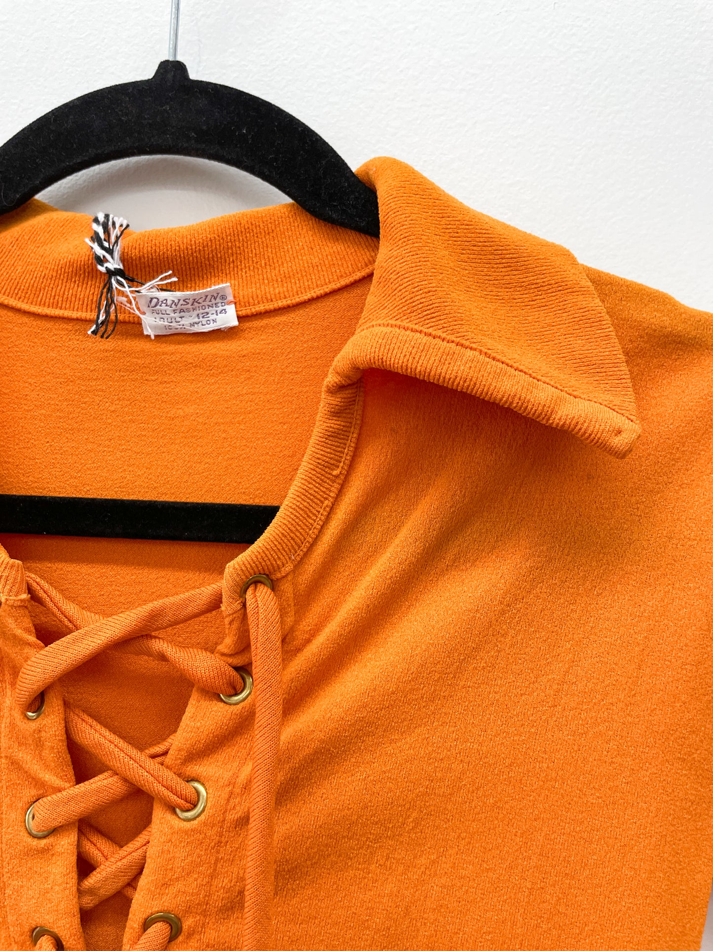 1970s Vintage Burnt Orange Lace-Up Bodysuit