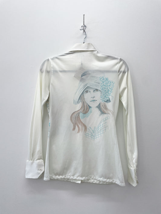 1970s Vintage Shiny Horse and Lady Disco Blouse