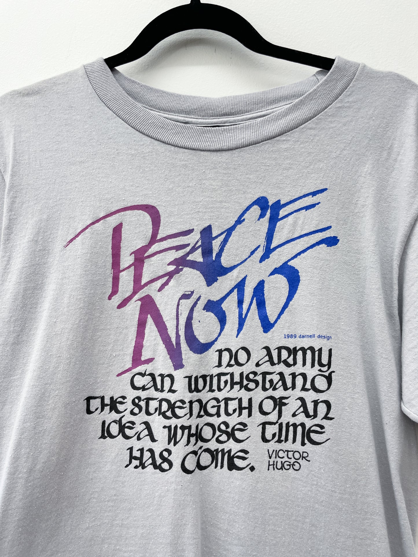 1989 Vintage Peace Now Victor S Hugo Tee Shirt 1980s