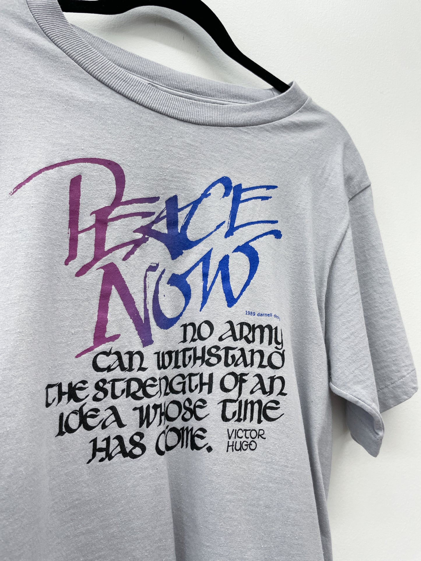 1989 Vintage Peace Now Victor S Hugo Tee Shirt 1980s