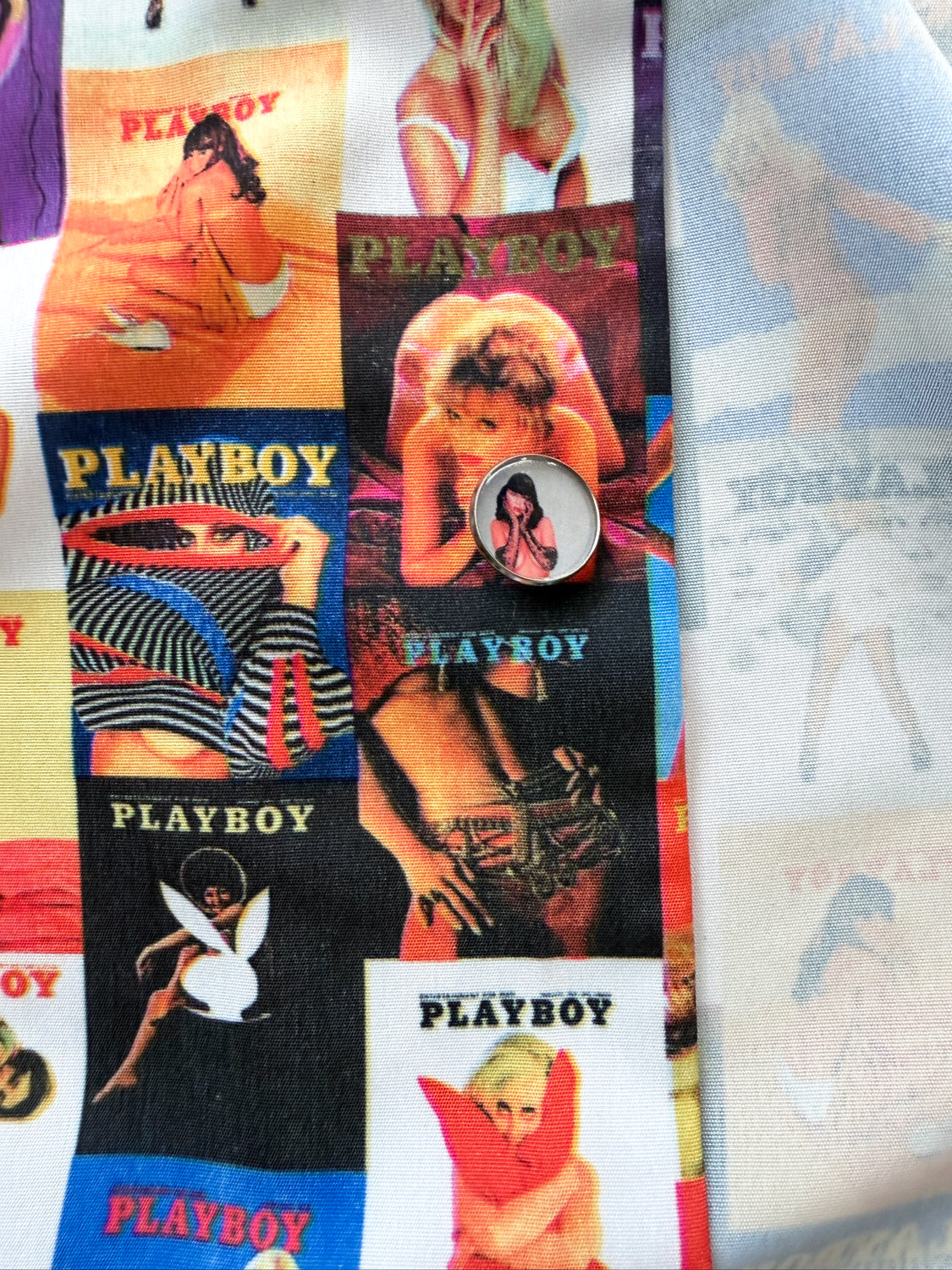 Y2K Vintage Bootleg Playboy Magazine Cover Girl Graphic Button Up 2000s
