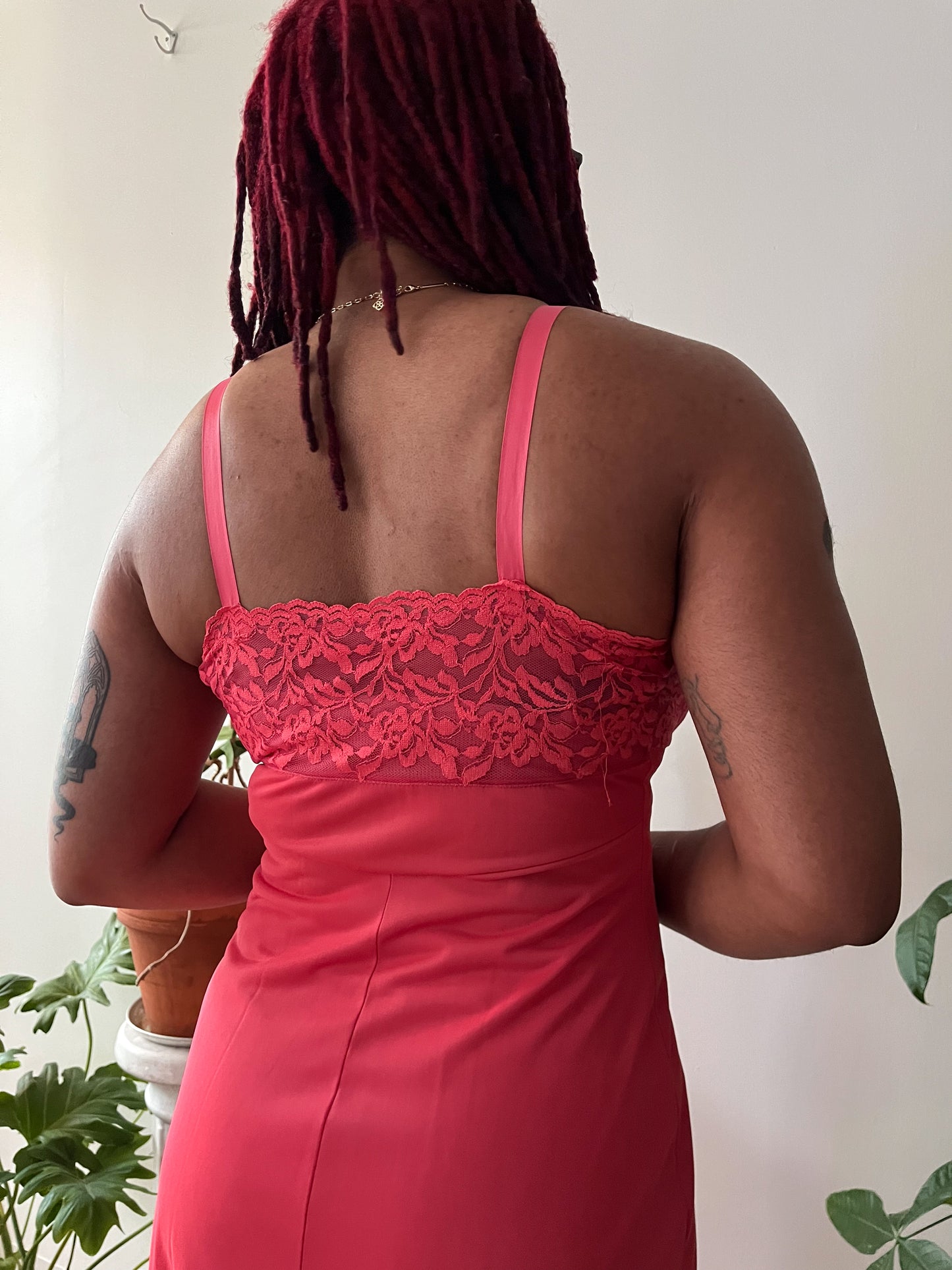 1950s Vintage Hot Pink Tiered Ruffle Lingerie Slip