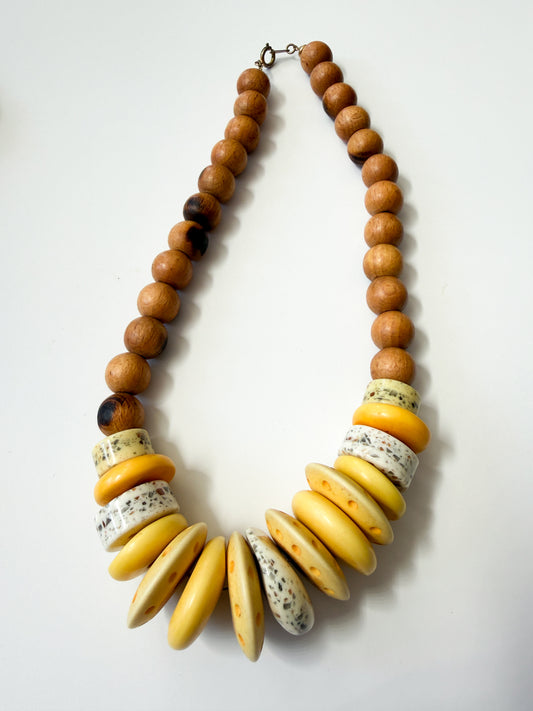 1980s Vintage Charcuterie Statement Wooden Beaded Necklace