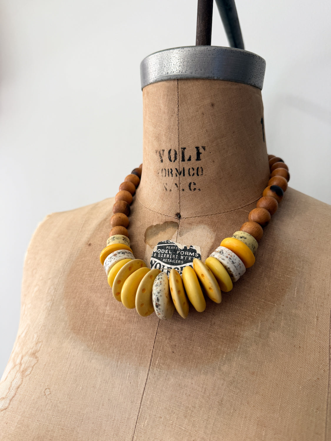 1980s Vintage Charcuterie Statement Wooden Beaded Necklace