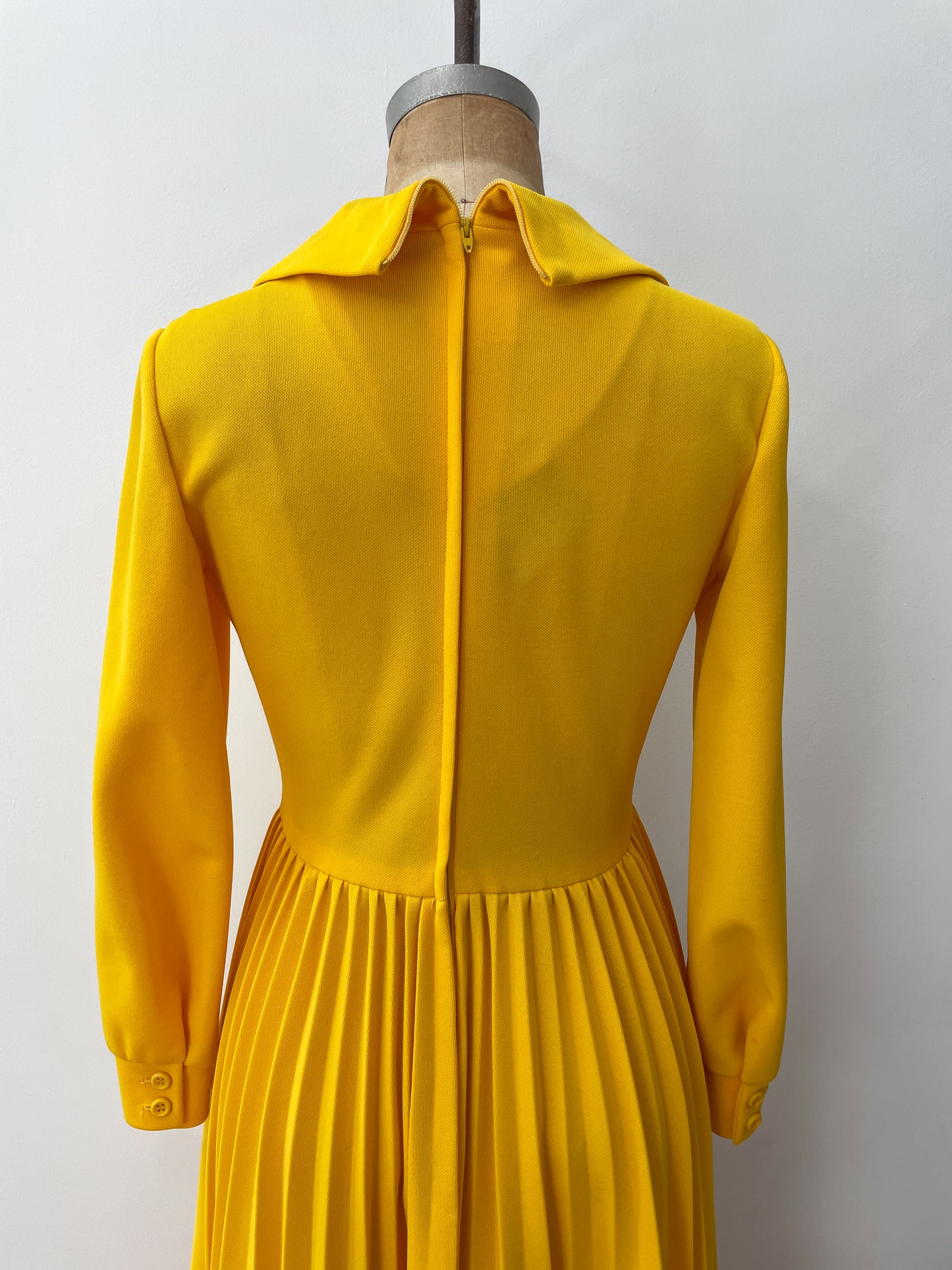 1970s Vintage Bright Yellow Pleated Maxi Dress