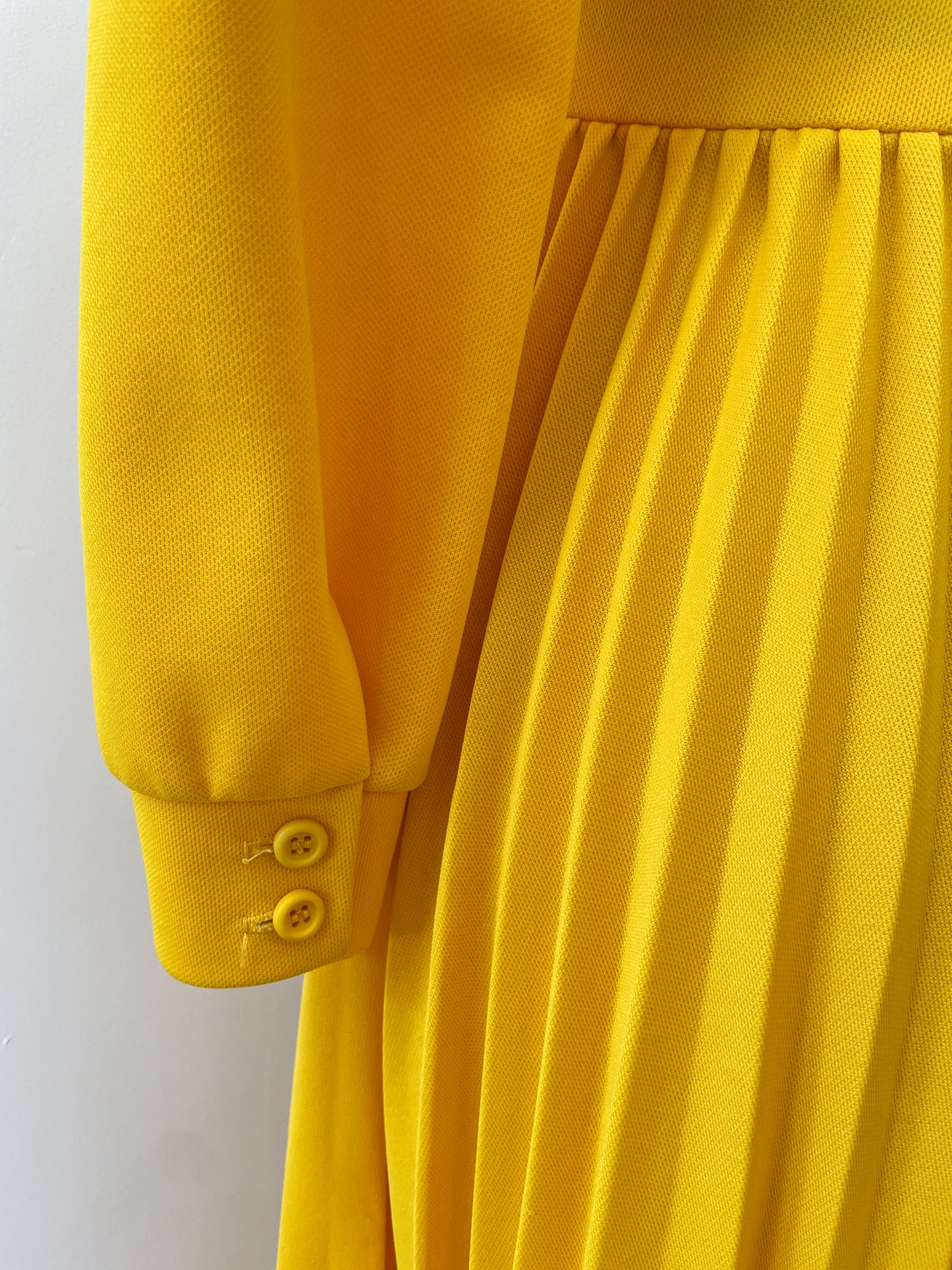 1970s Vintage Bright Yellow Pleated Maxi Dress