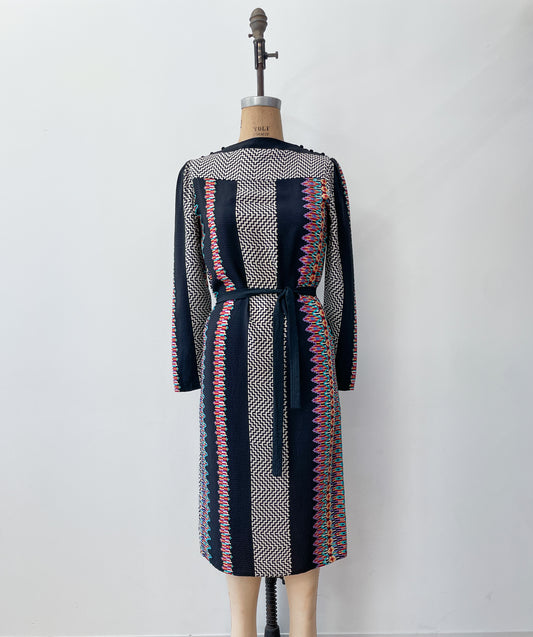 1980s Vintage 100% Silk Op-Art Pattern Dress
