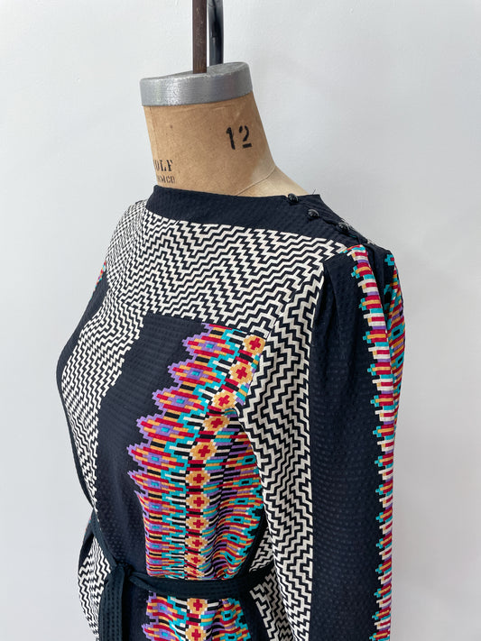 1980s Vintage 100% Silk Op-Art Pattern Dress