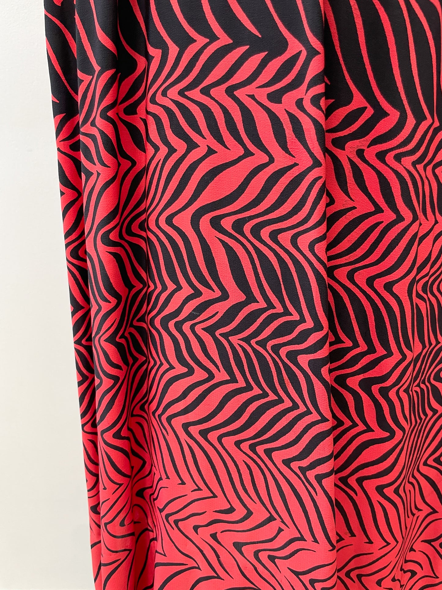 1950s Stunning Black and Red Zig Zag Dress with Velvet and Rhinestones