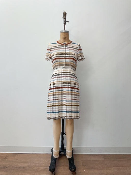 1990s Vintage Striped Pleated Sheer Dress