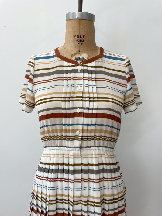 1990s Vintage Striped Pleated Sheer Dress