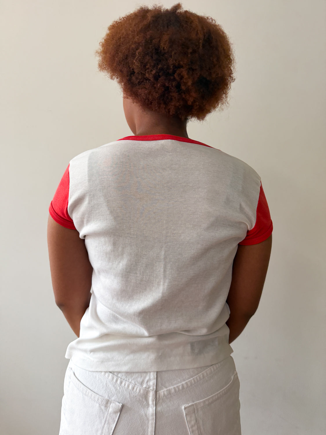 1970s Vintage "Saturday" Skyline Cap Sleeve Athletic Babydoll Tee