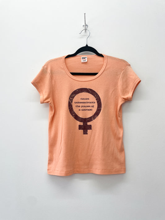 1970s Vintage "Never Underestimate The Power Of A Woman" Feminist Tee Shirt