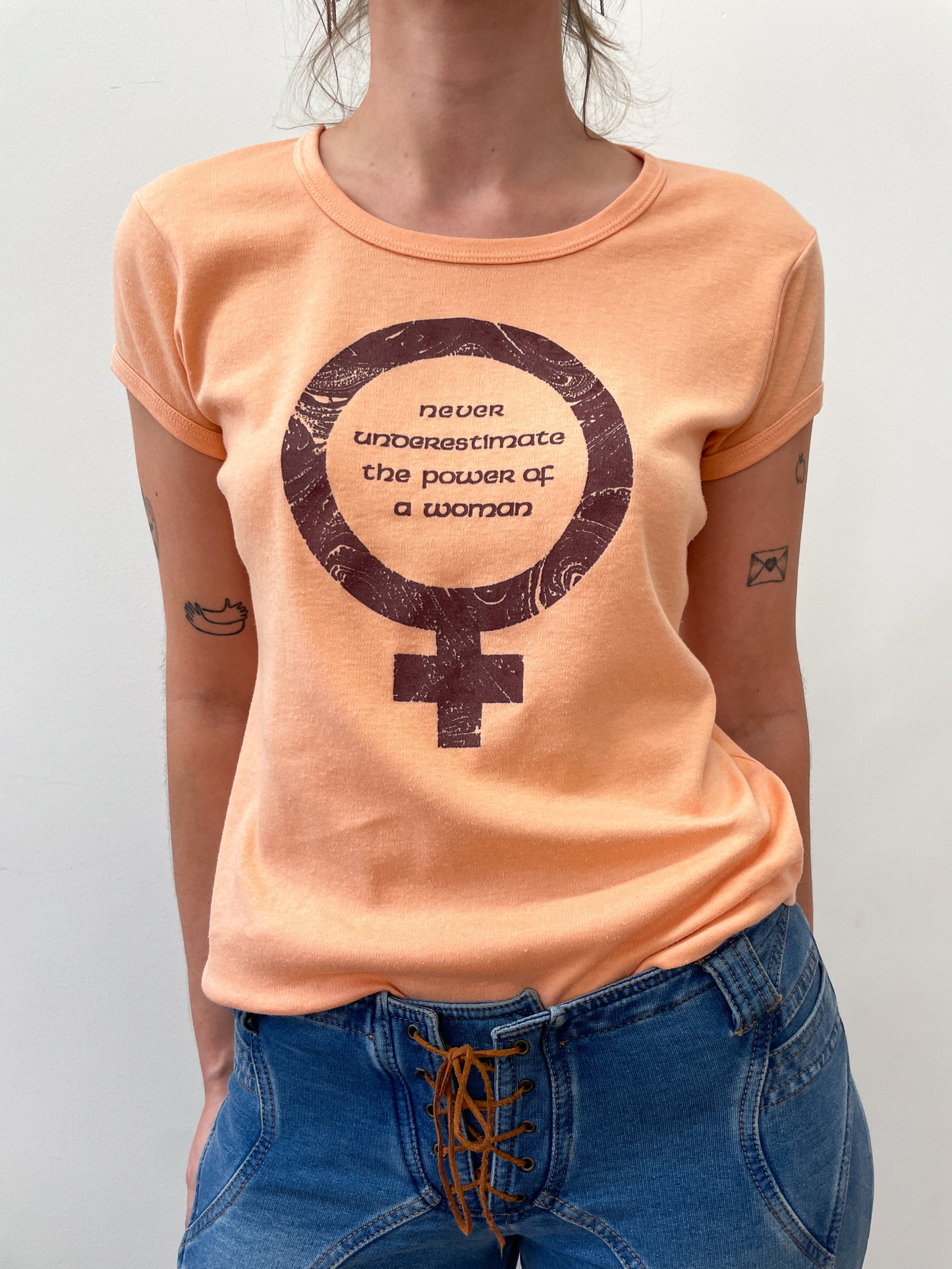 1970s Vintage "Never Underestimate The Power Of A Woman" Feminist Tee Shirt