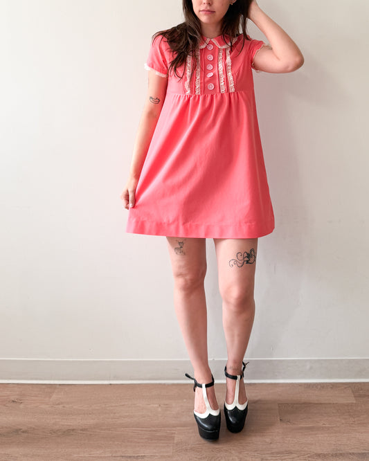 1960s Vintage Bubble Gum Pink Mod Babydoll Dress