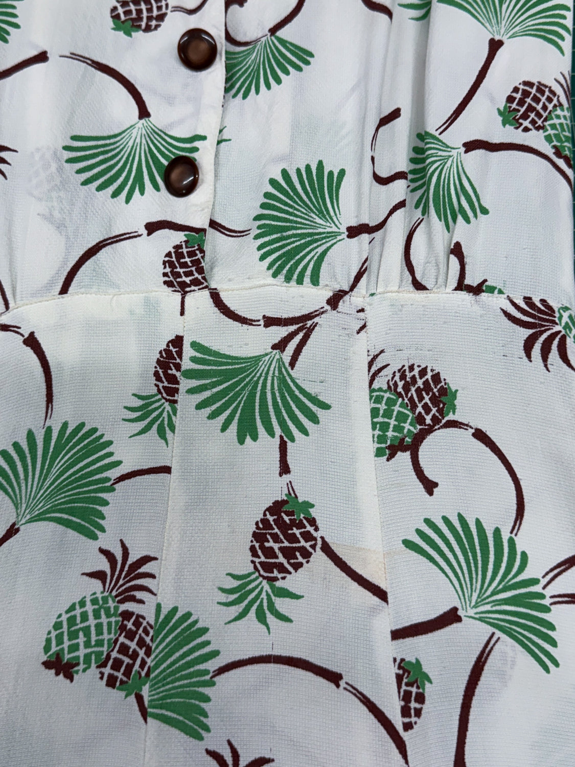 1940s Vintage Pineapple Novelty Print Rayon Day Dress