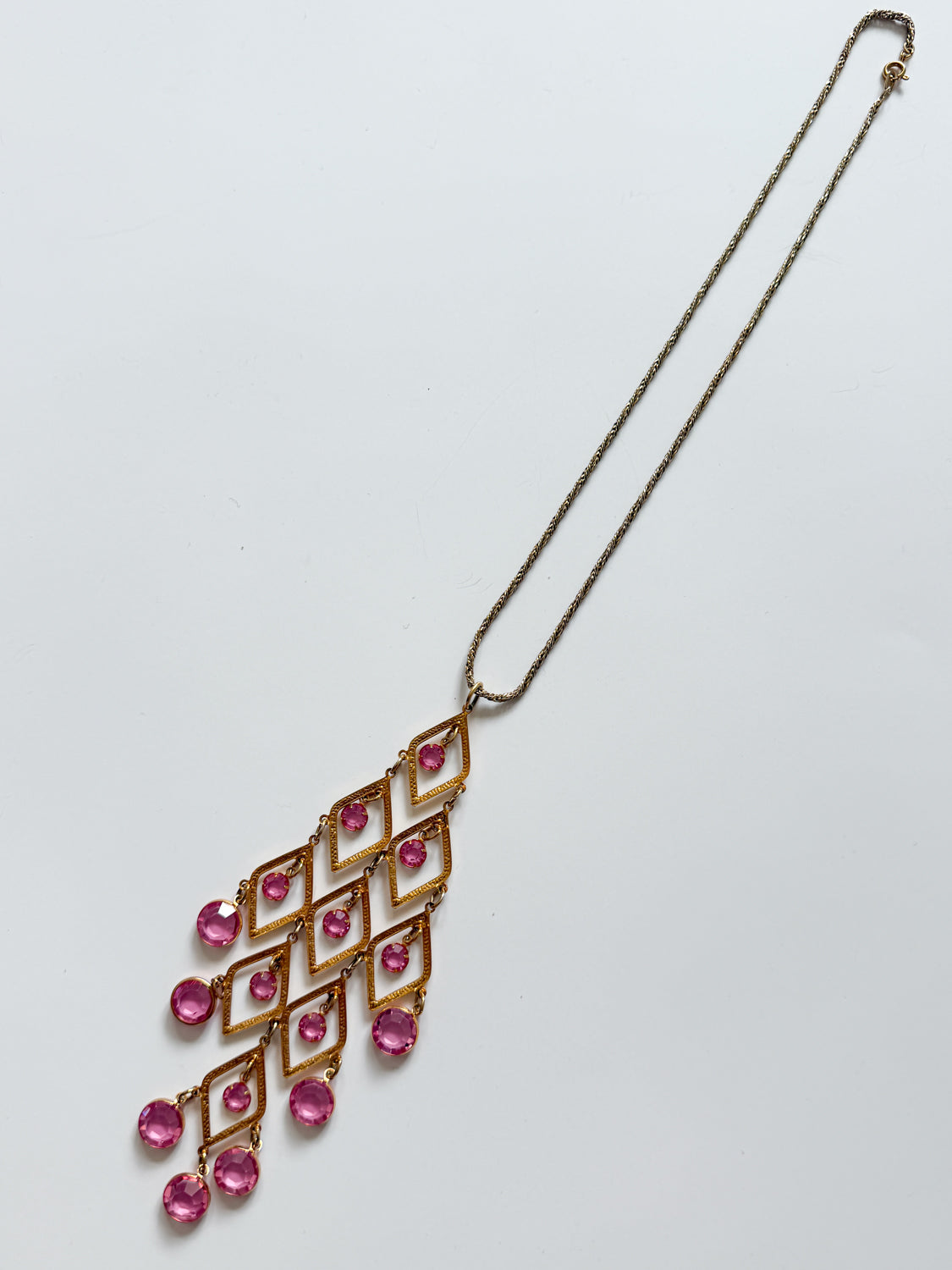 1970s Vintage Pink Rhinestone Disco Statement Necklace