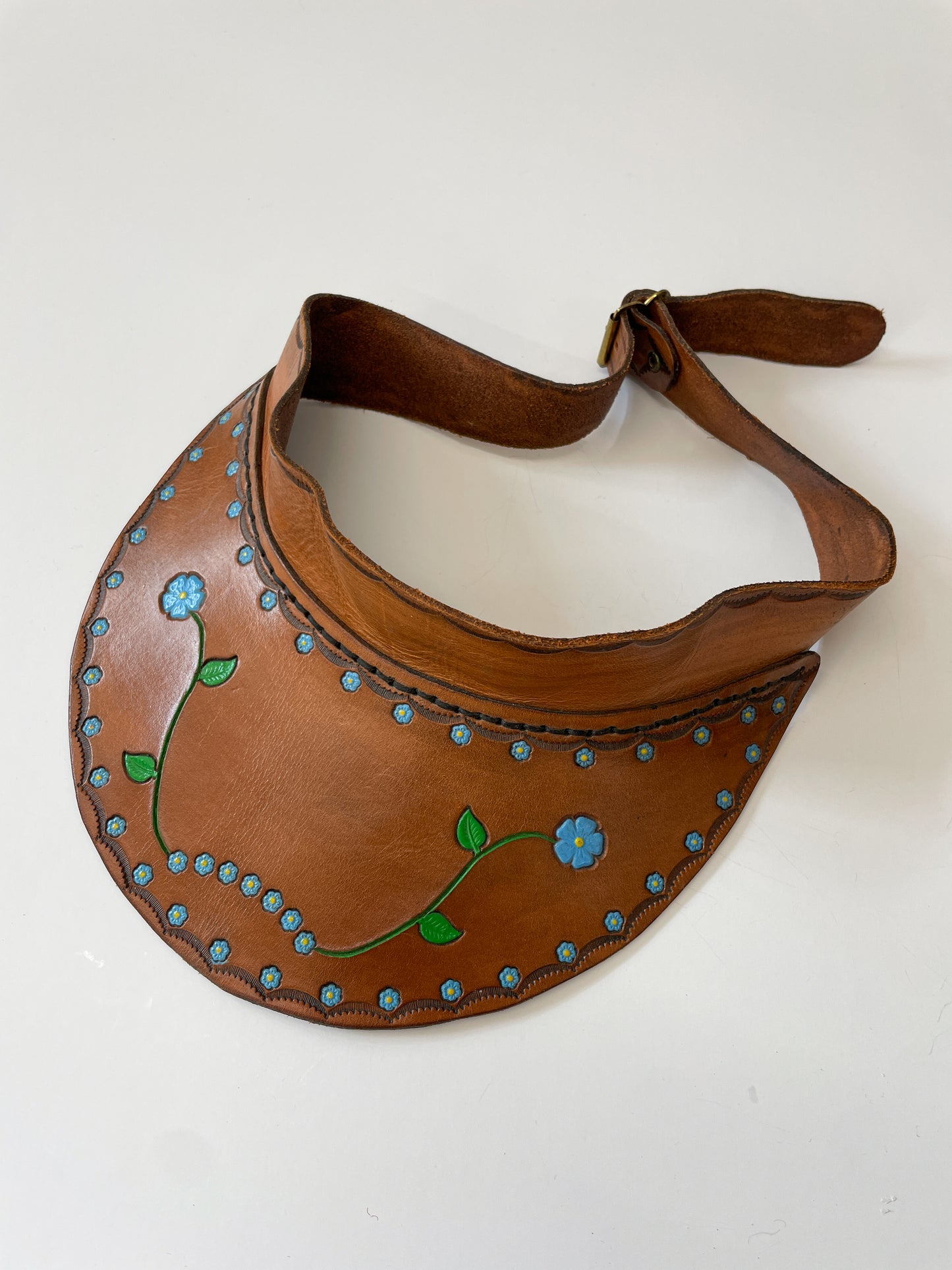 1970s Vintage Tooled Leather Floral Visor
