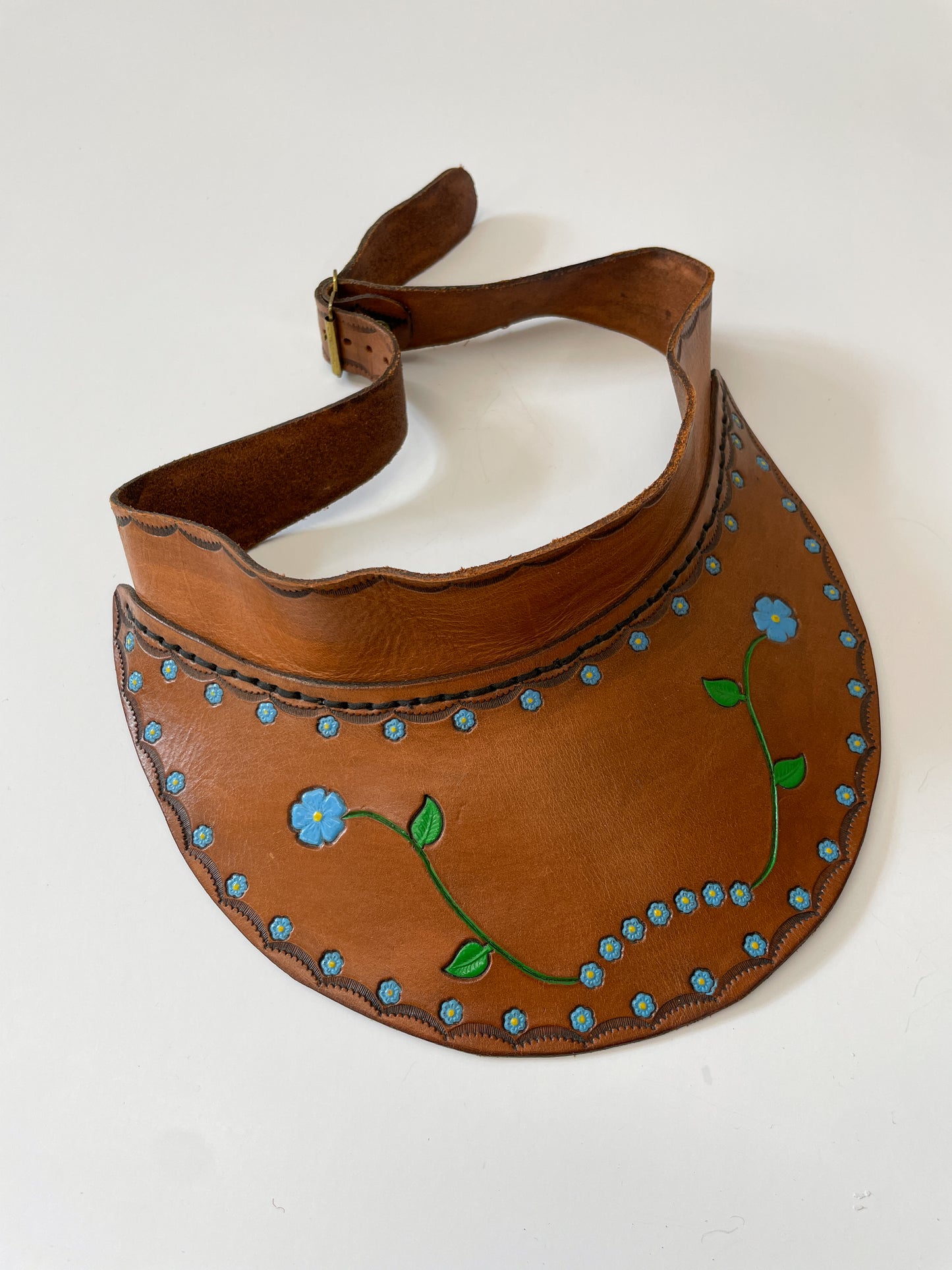 1970s Vintage Tooled Leather Floral Visor
