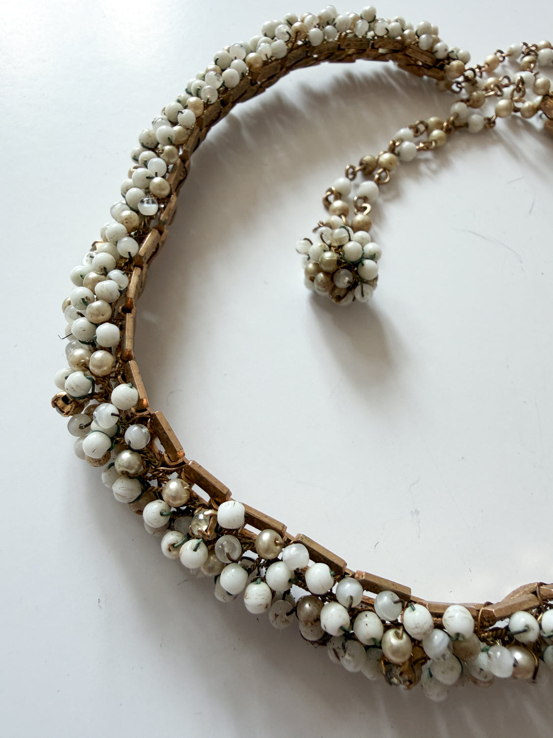 1950s Vintage Woven White and Bronze Beaded Choker