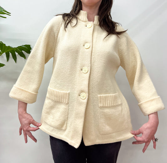 1960's Vintage Cream Wool Cardigan Sweater by LeRoy Knitwear