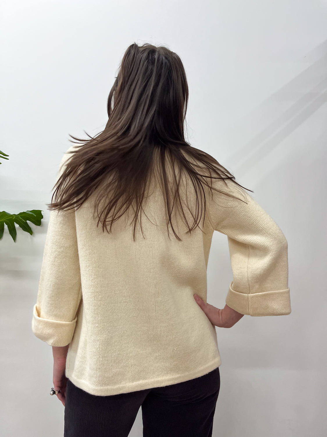 1960's Vintage Cream Double Knit Wool Cardigan Sweater